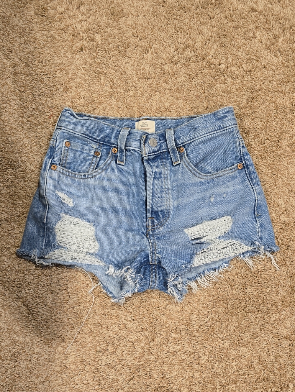 Levi's Light Blue Distressed High-Rise Denim Cutoff Shorts Women's Size 24"